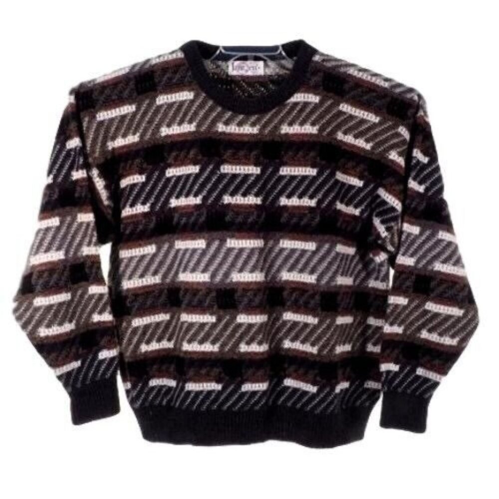 Vtg Jantzen Sweater Mens Size XL Pullover Long Sleeve Crew Black Multi Colored